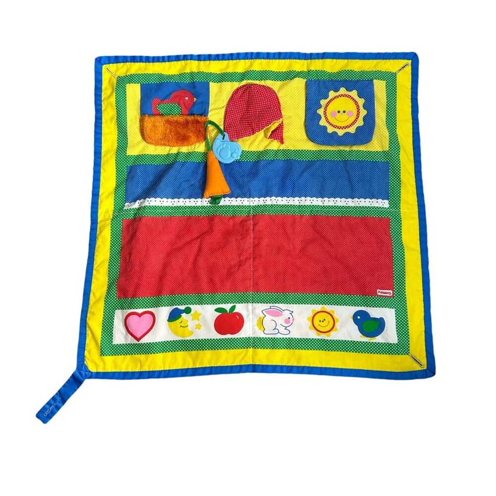 Vintage 1987 Playskool Fold N Go Activity Quilt Blanket Tummy Time Red Mat Baby